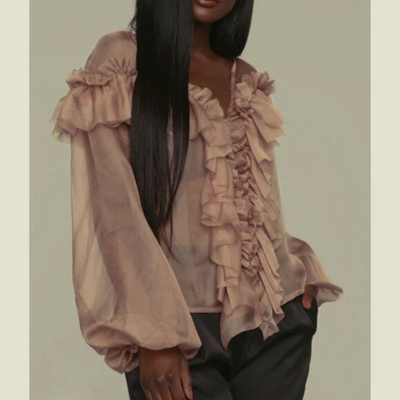Fashion Nova Sweet Temptations Sheer Ruffle Balloon sleeve 90s Top Medium Rose - Picture 1 of 17